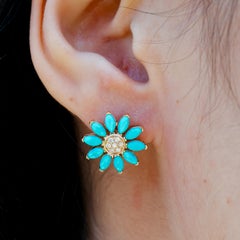Nina Zhou Sunflower 2.77ctw Turquoise & Diamond Earrings