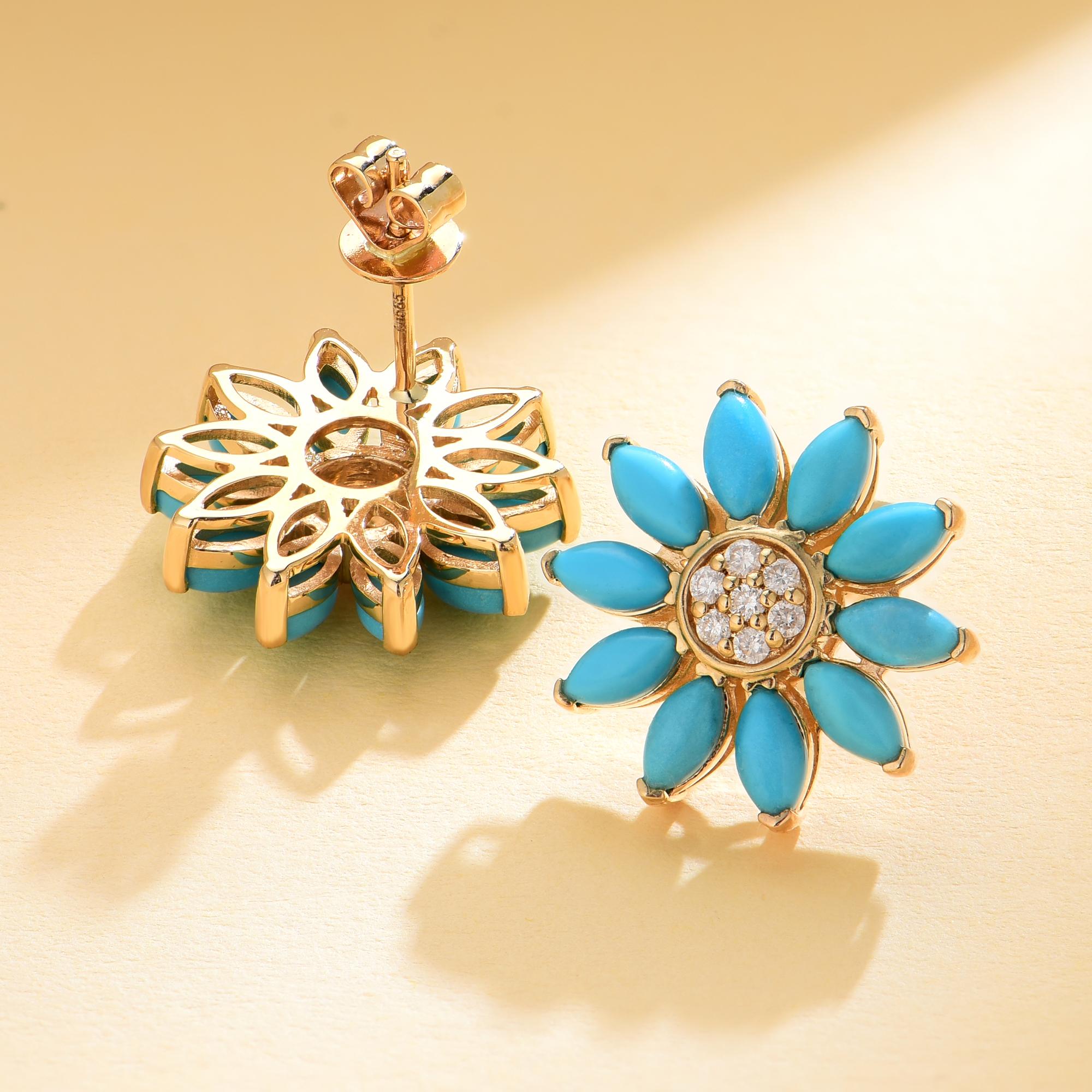 Modern Nina Zhou Sunflower 2.77ctw Turquoise & Diamond Earrings For Sale