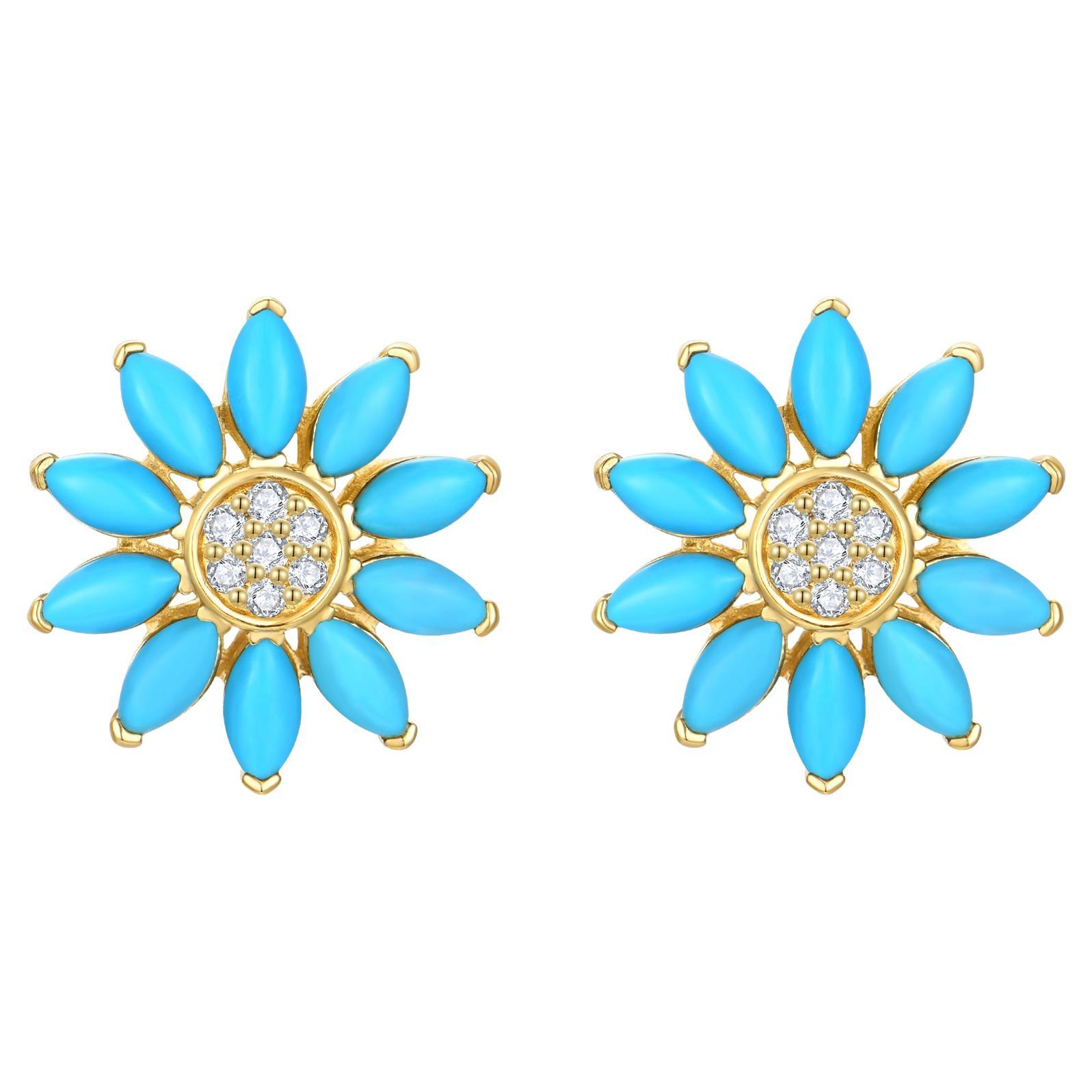 Nina Zhou Sunflower 2.77ctw Turquoise & Diamond Earrings