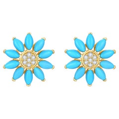 Nina Zhou Sunflower Turquoise Diamond Earrings