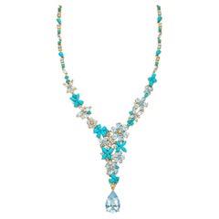 Nina Zhou Symphony 30.10ctw Aquamarine Turquoise Diamond Statement Necklace