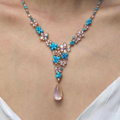 Nina Zhou Symphony 32.10ctw Turquoise Moonstone Diamond Necklace