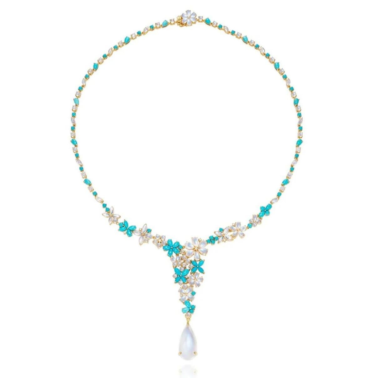 Moderno Nina Zhou Symphony - Collana di diamanti con pietra di luna turchese da 32,10 ct. in vendita