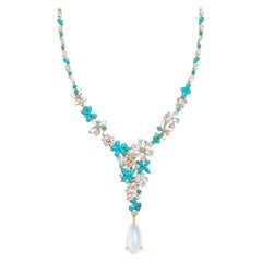 Nina Zhou Symphony 32.10ctw Turquoise Moonstone Diamond Necklace