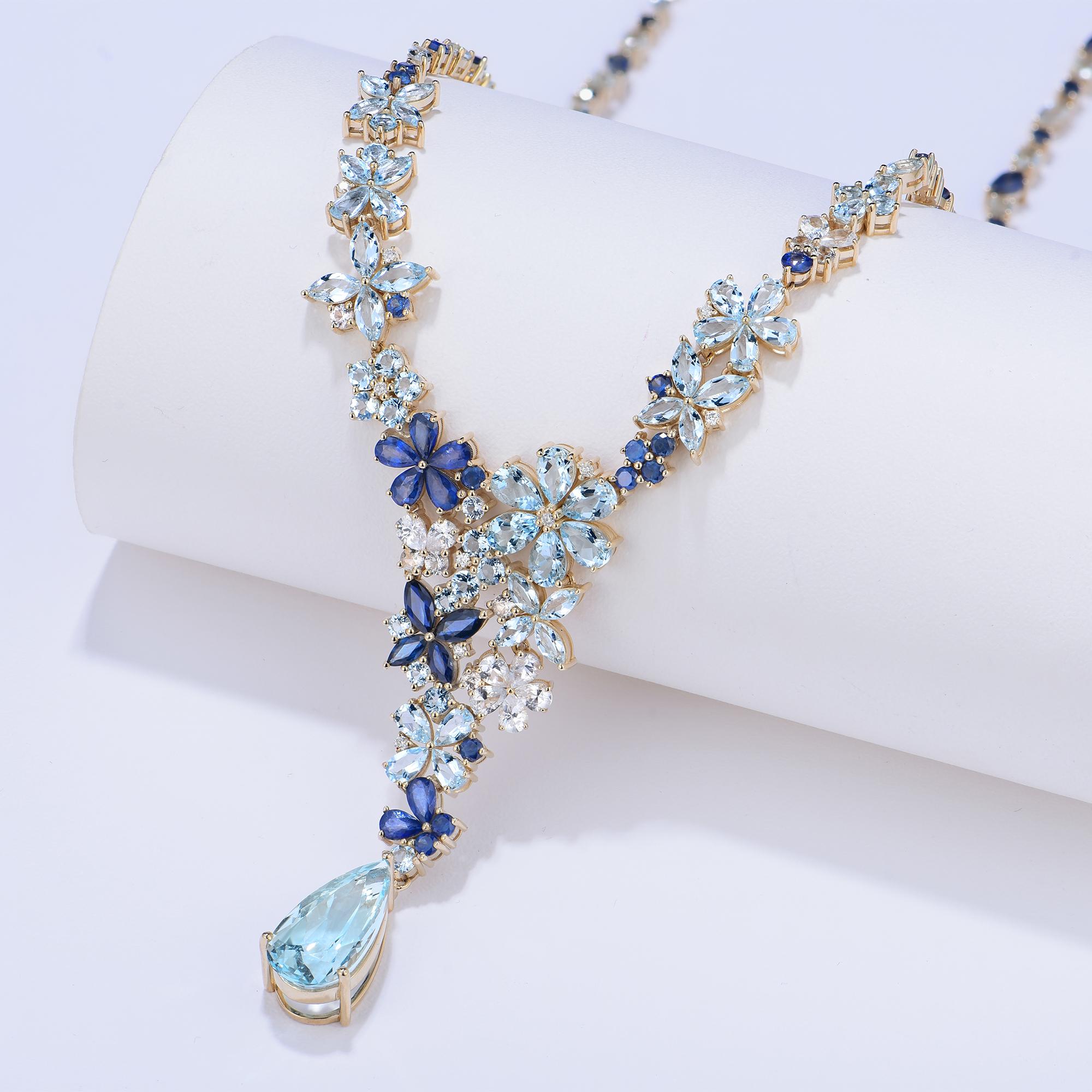 Brilliant Cut Nina Zhou Symphony Aquamarine Sapphire Statement Necklace For Sale