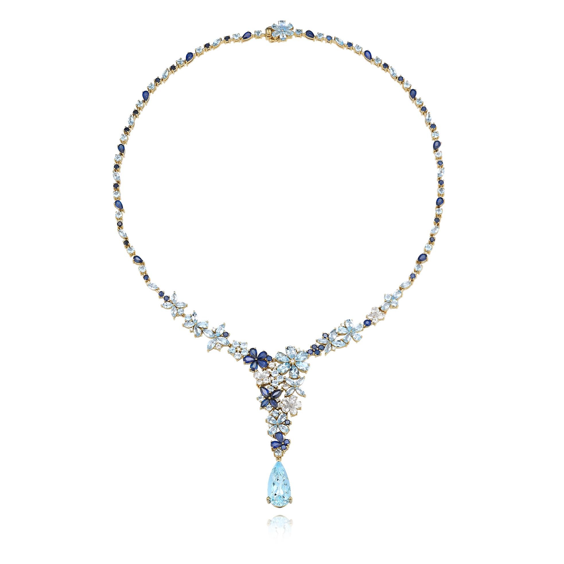 Nina Zhou Symphony Aquamarine Sapphire Statement Necklace In New Condition For Sale In Rowland Heights, CA