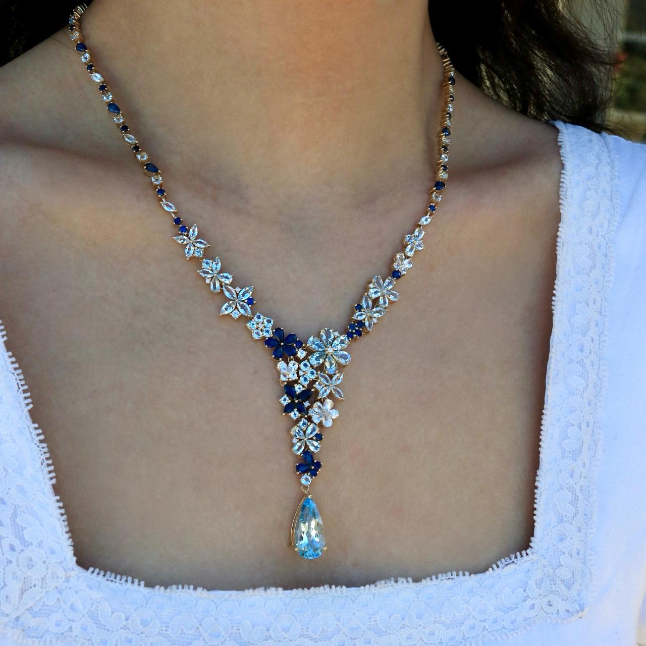 Women's Nina Zhou Symphony Aquamarine Sapphire Statement Necklace For Sale