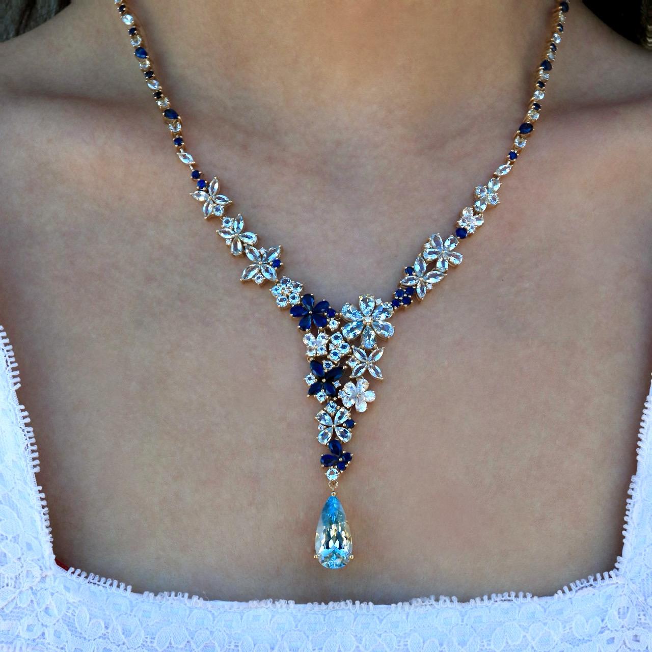 Nina Zhou Symphony Aquamarine Sapphire Statement Necklace For Sale 1