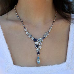 Nina Zhou Symphony 28.50 ctw Aquamarine Sapphire Diamond Statement Necklace
