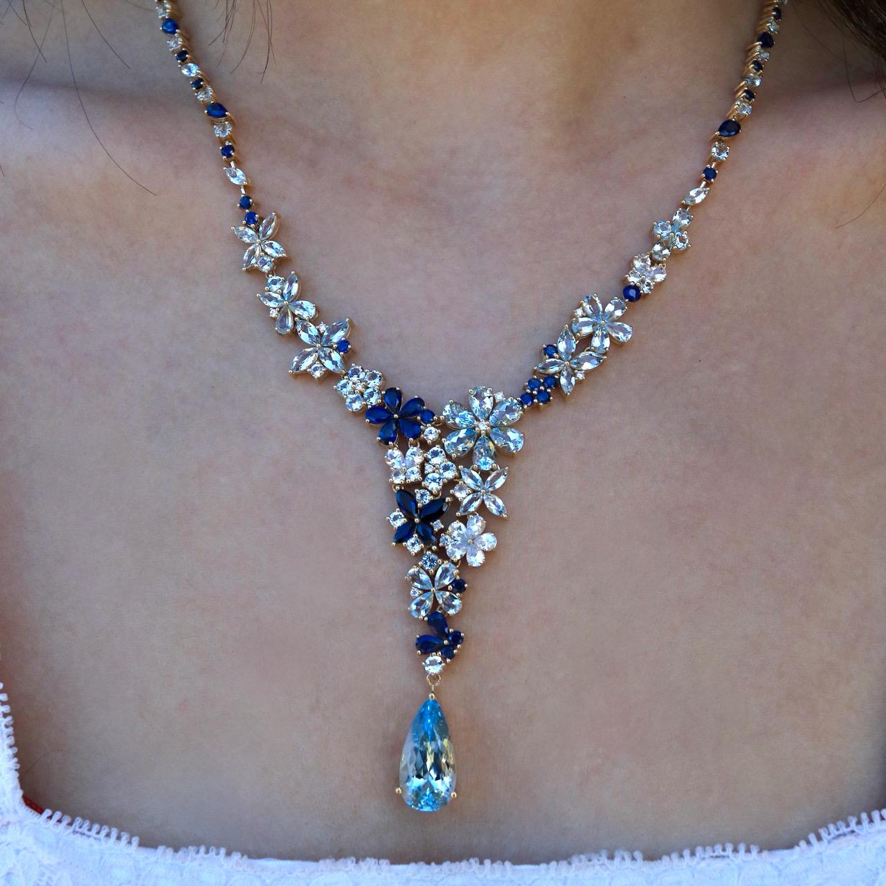 Nina Zhou Symphony Aquamarine Sapphire Statement Necklace For Sale 2