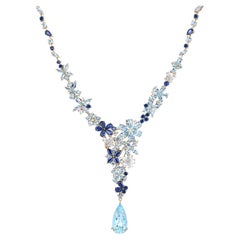 Nina Zhou Symphony Aquamarine Sapphire Statement Necklace