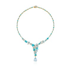 Nina Zhou Symphony 30.10ctw Aquamarine Turquoise Diamond Statement Necklace