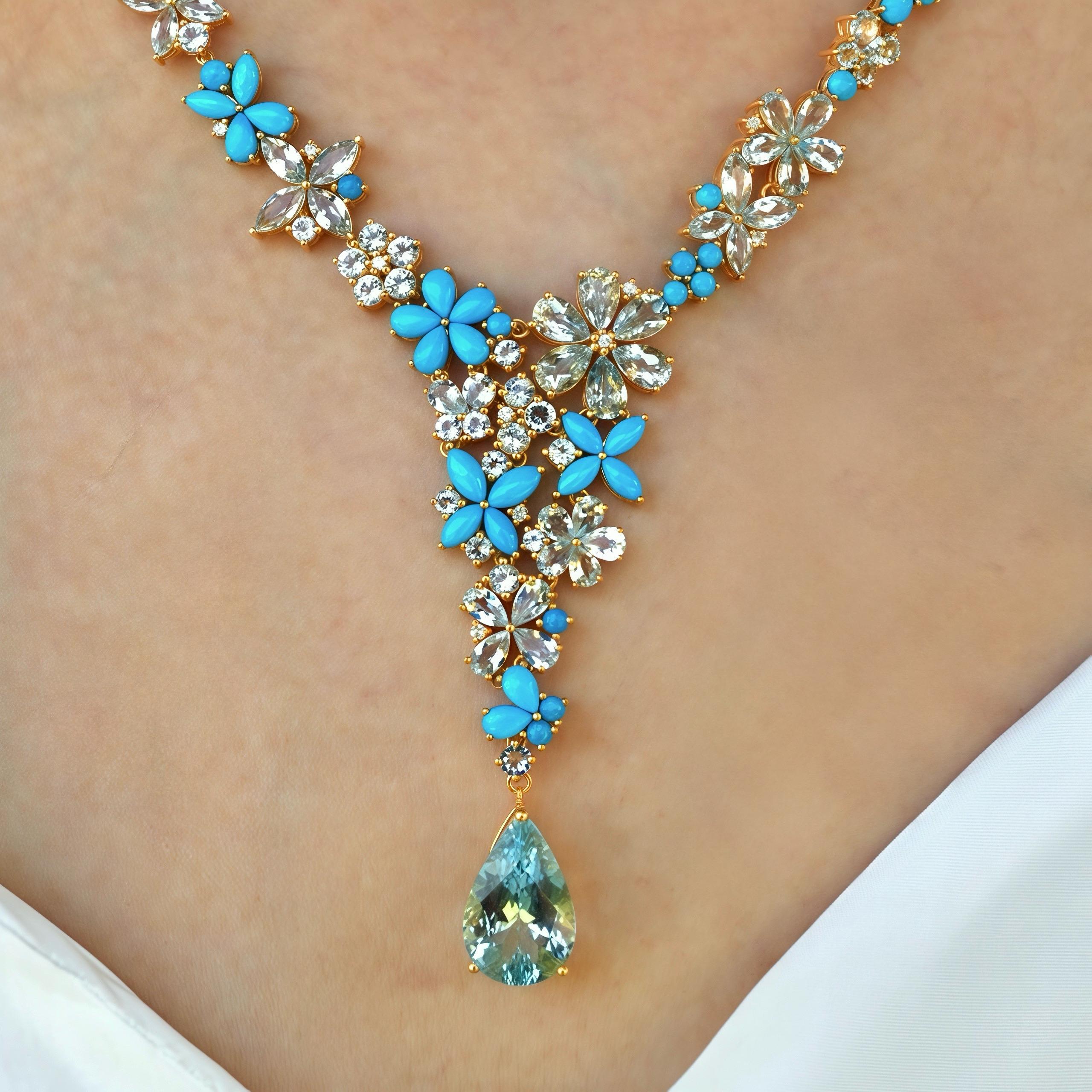 Brilliant Cut Nina Zhou Symphony Aquamarine Turquoise Diamond Statement Necklace For Sale