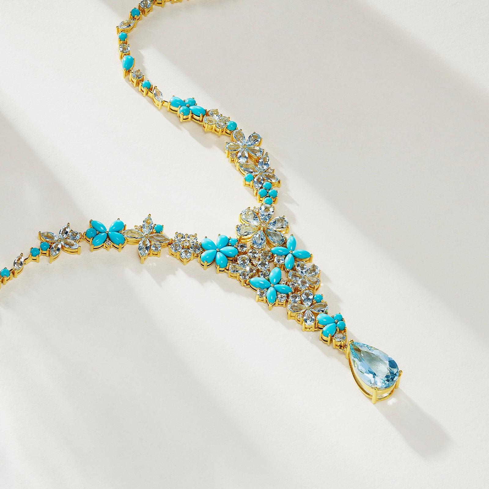 Nina Zhou Symphony Aquamarine Turquoise Diamond Statement Necklace In New Condition For Sale In Rowland Heights, CA