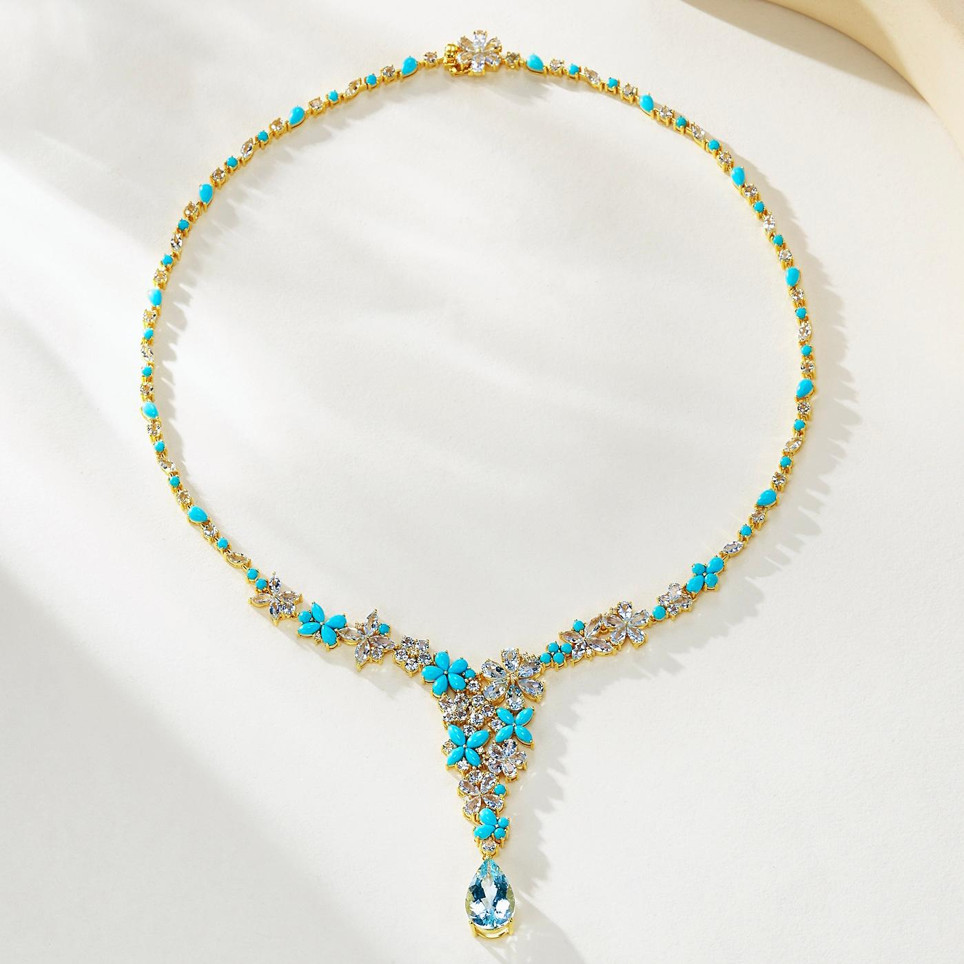 Women's Nina Zhou Symphony Aquamarine Turquoise Diamond Statement Necklace For Sale