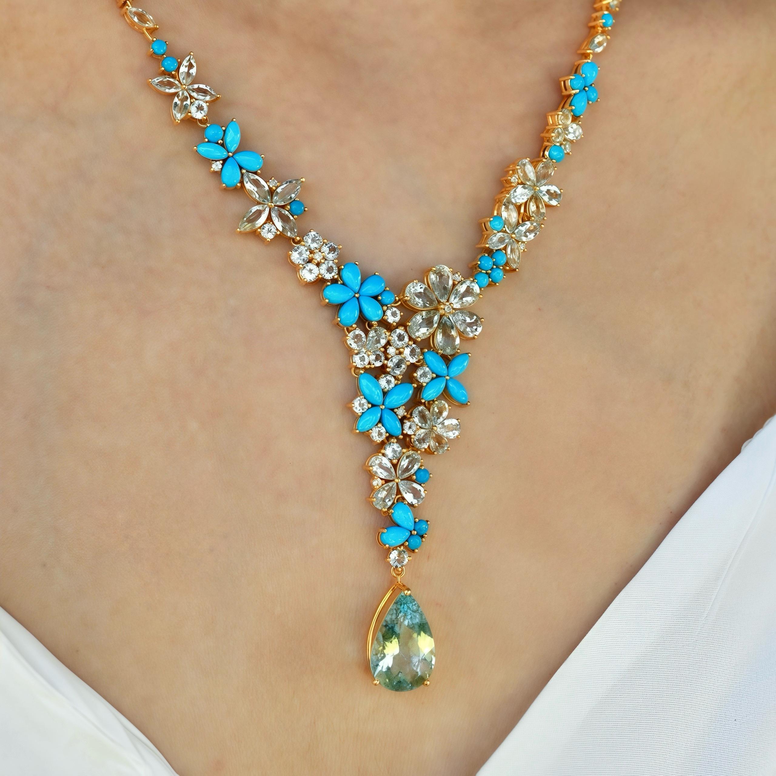 Nina Zhou Symphony Aquamarine Turquoise Diamond Statement Necklace For Sale 1