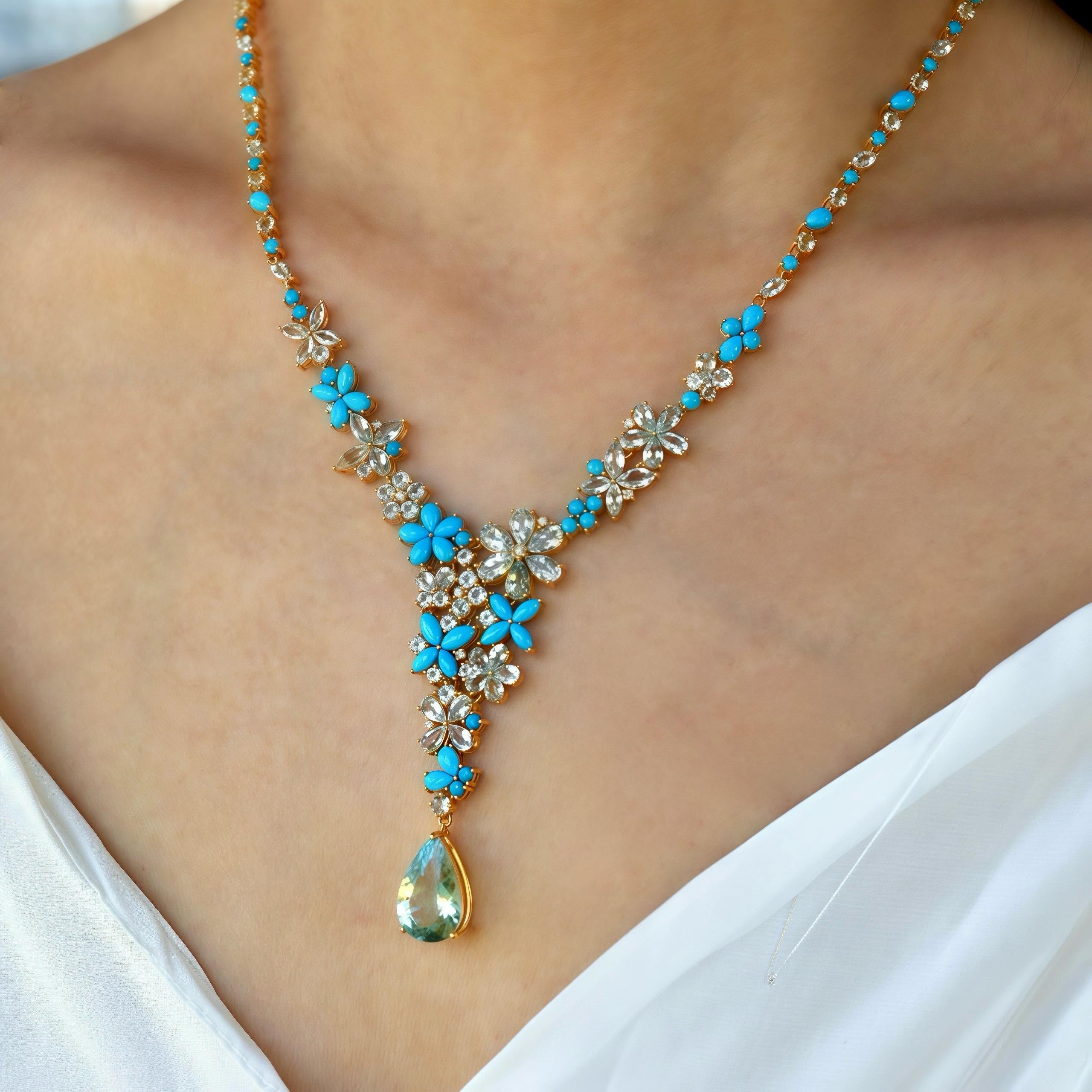 Nina Zhou Symphony Aquamarine Turquoise Diamond Statement Necklace For Sale 2