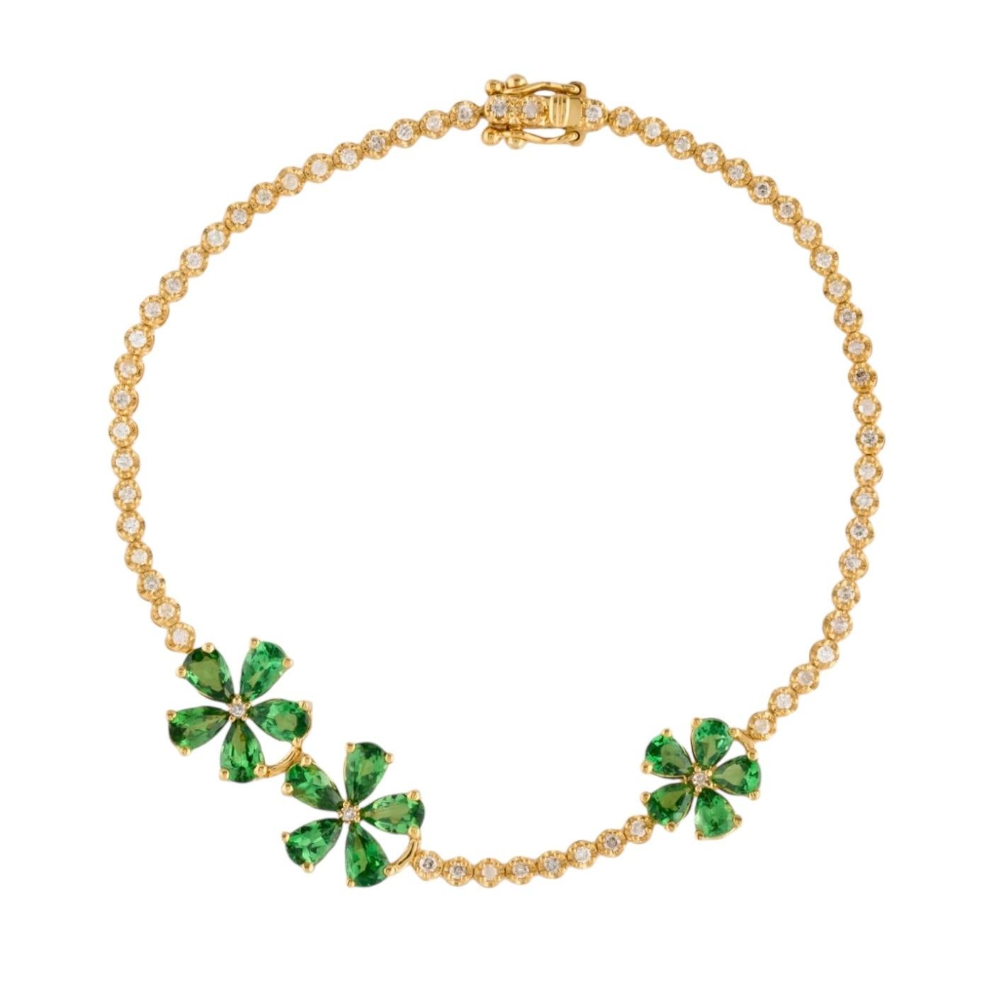 Pear Cut Nina Zhou Tsavorite Cherry Blossom Diamond Tennis Bracelet in 18K Gold For Sale