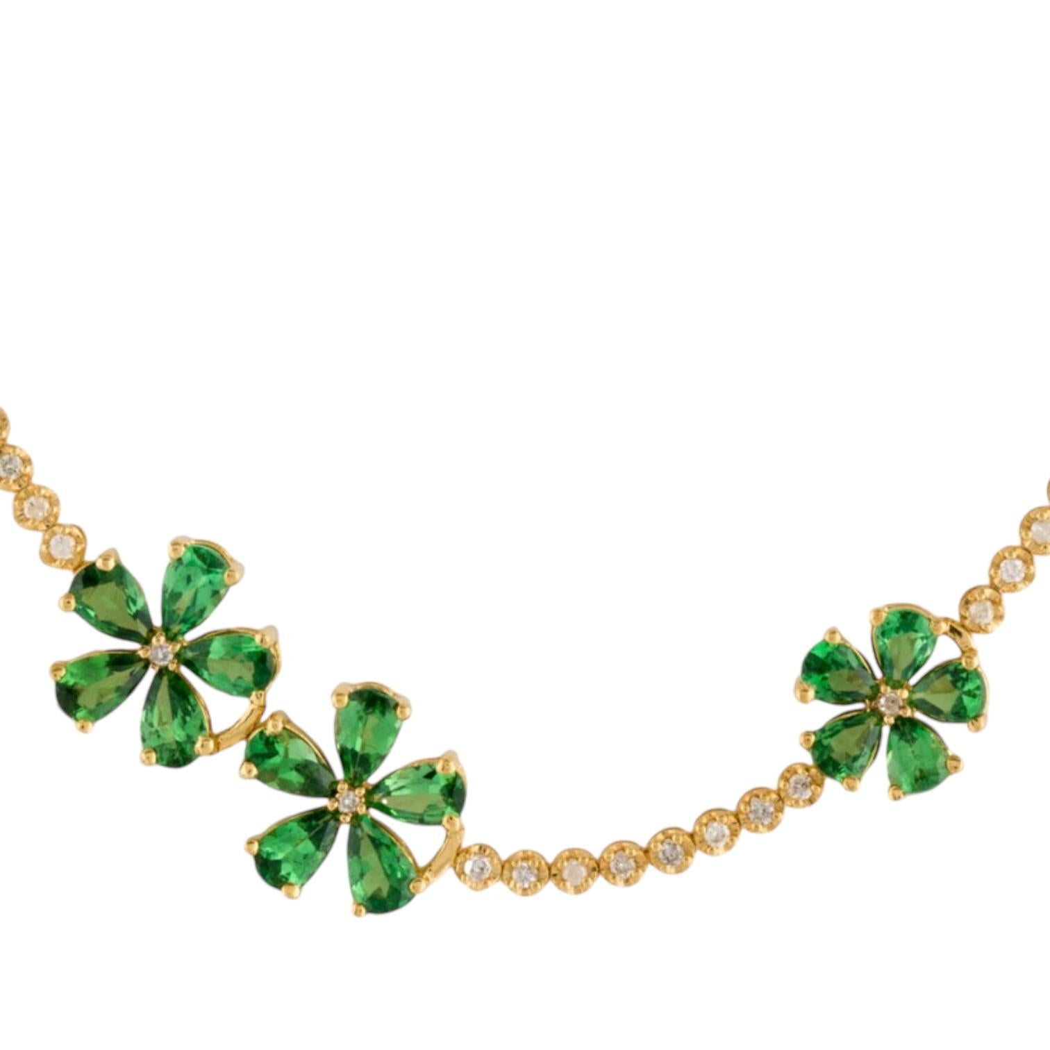 Nina Zhou Tsavorite Cherry Blossom Diamond Tennis Bracelet in 18K Gold In New Condition For Sale In Rowland Heights, CA