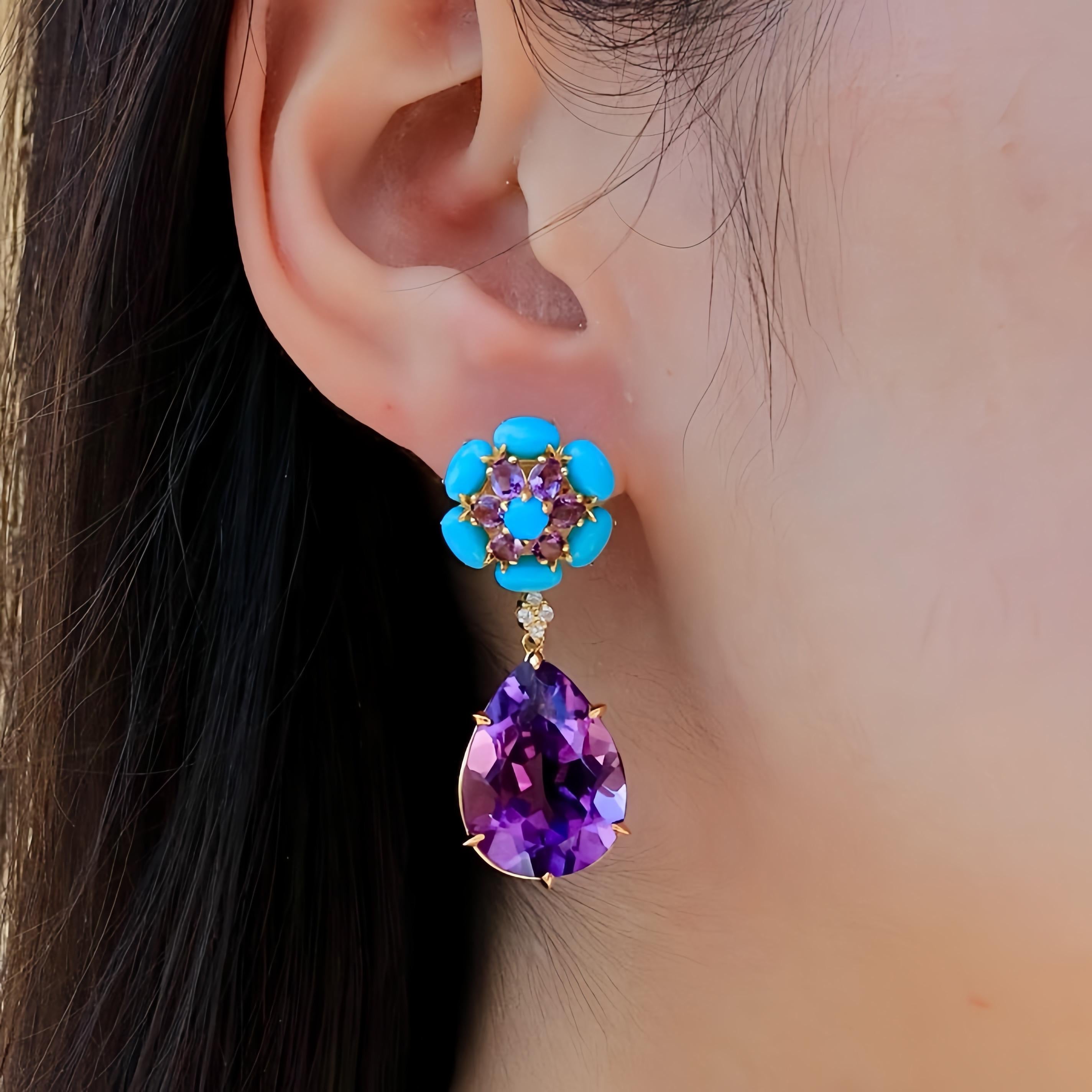 Women's Nina Zhou Turquoise Amethyst Diamond Drop Earrings For Sale
