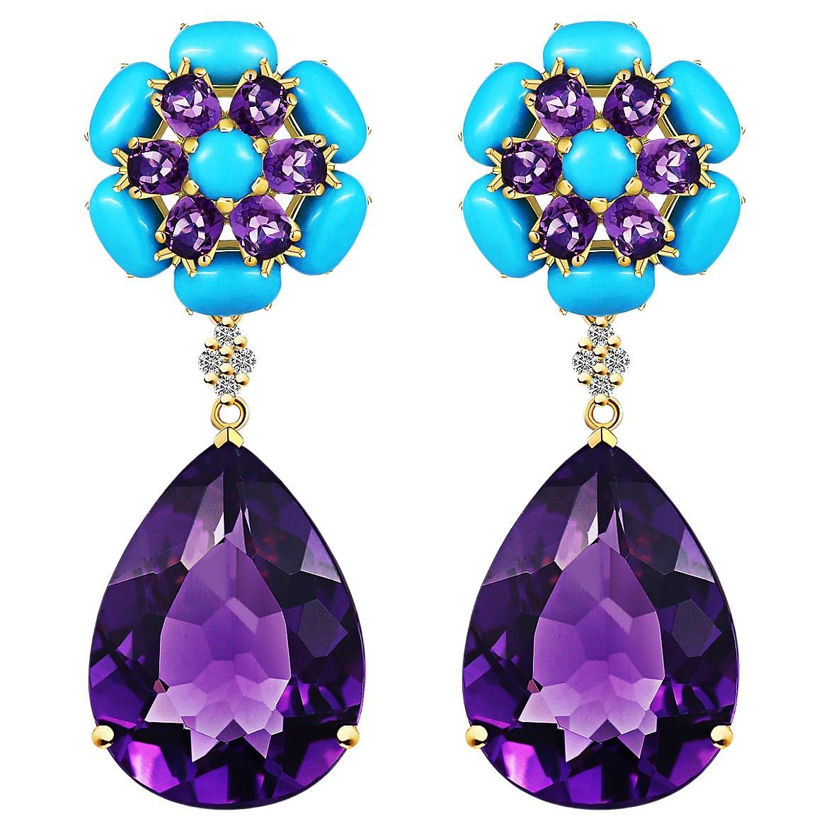 Nina Zhou Turquoise Amethyst Diamond Drop Earrings