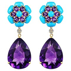 Nina Zhou Turquoise Amethyst Diamond Drop Earrings