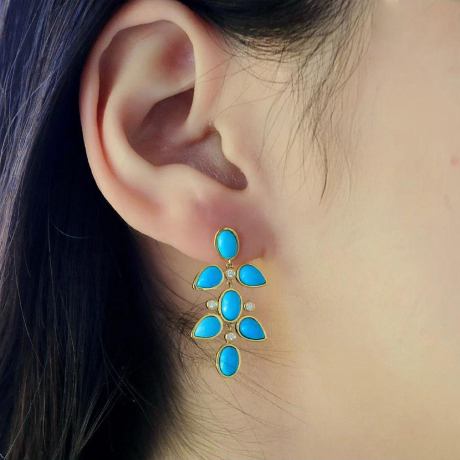 Modern Nina Zhou 5.92ctw Natural Turquoise & Diamond Chandlier Drop Earrings For Sale
