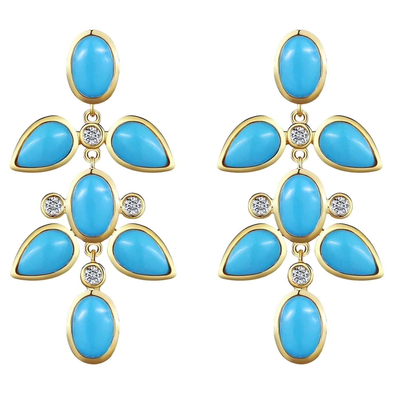 Nina Zhou Turquoise Diamond Chandlier Drop Earrings