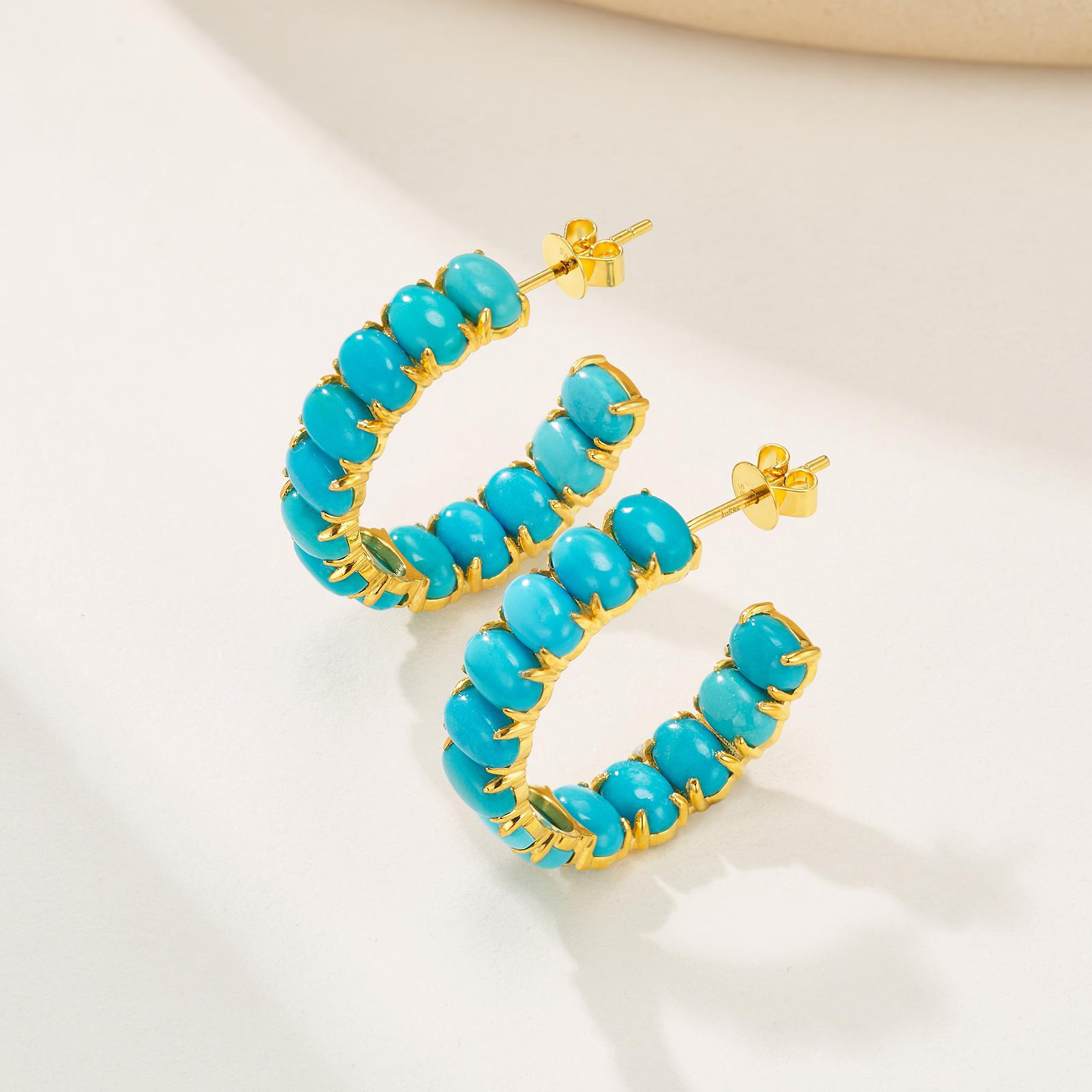 Modern Nina Zhou Turquoise Inside-out Medium Hoop Earrings For Sale