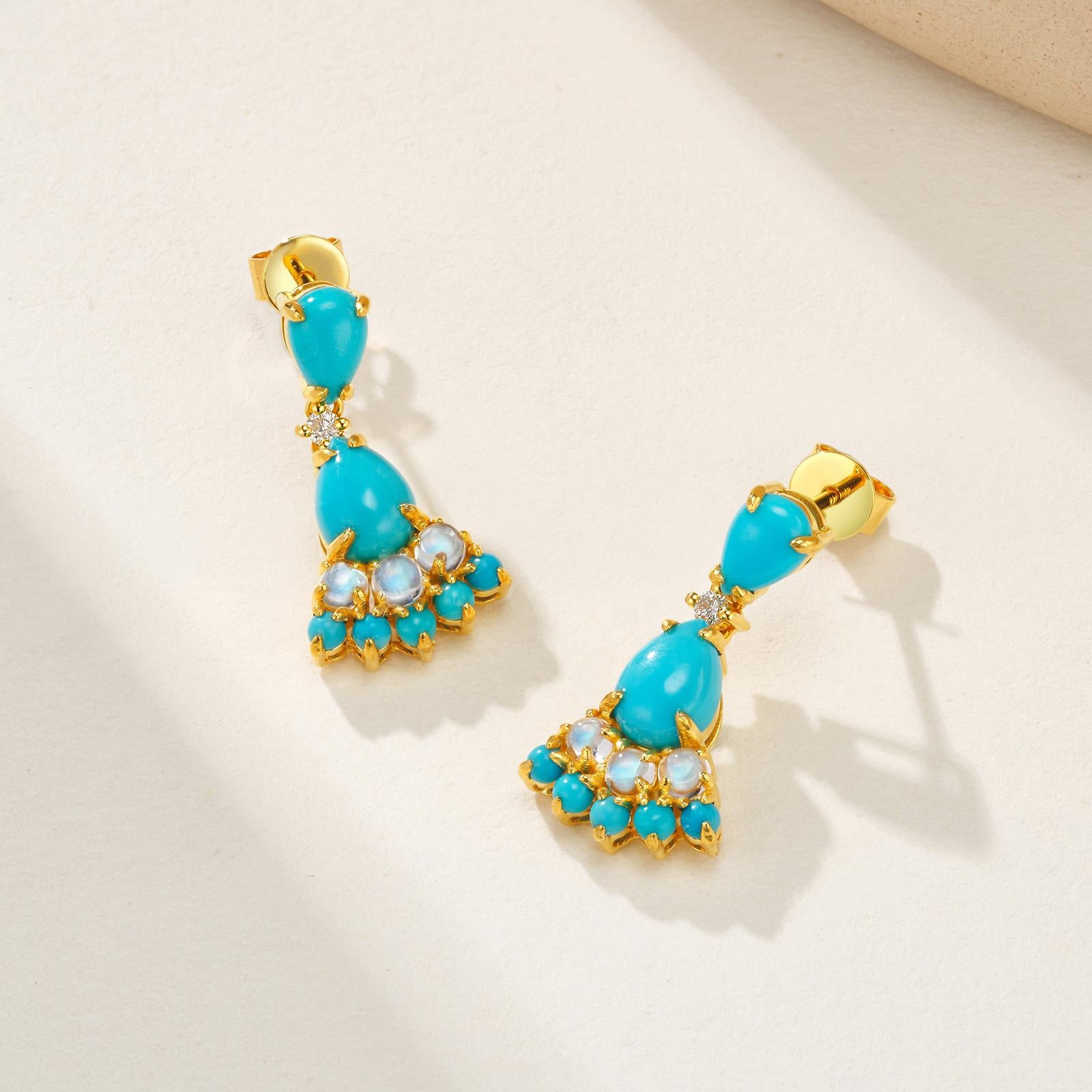 Modern Nina Zhou Turquoise Moonstone Diamond Earrings For Sale