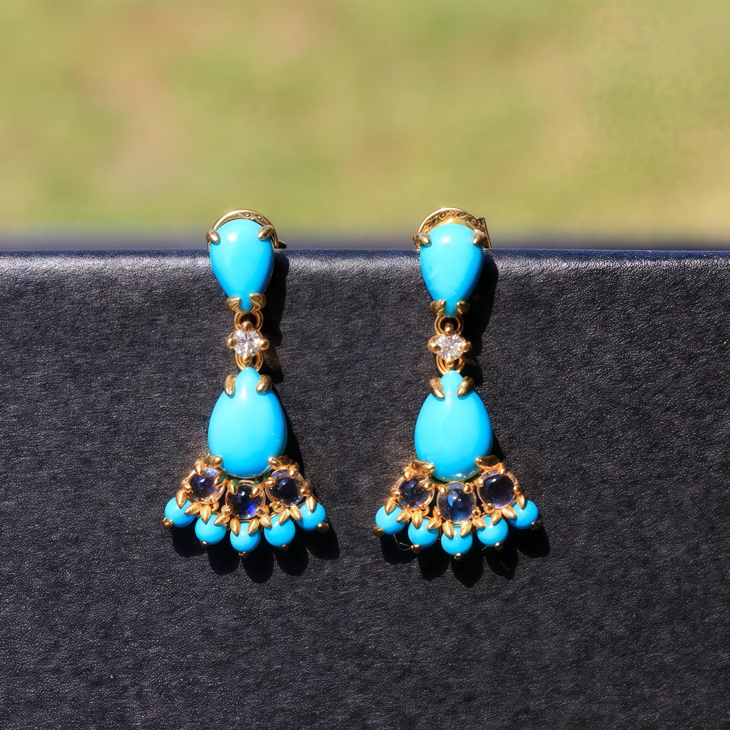 Women's Nina Zhou Turquoise Moonstone Diamond Earrings For Sale