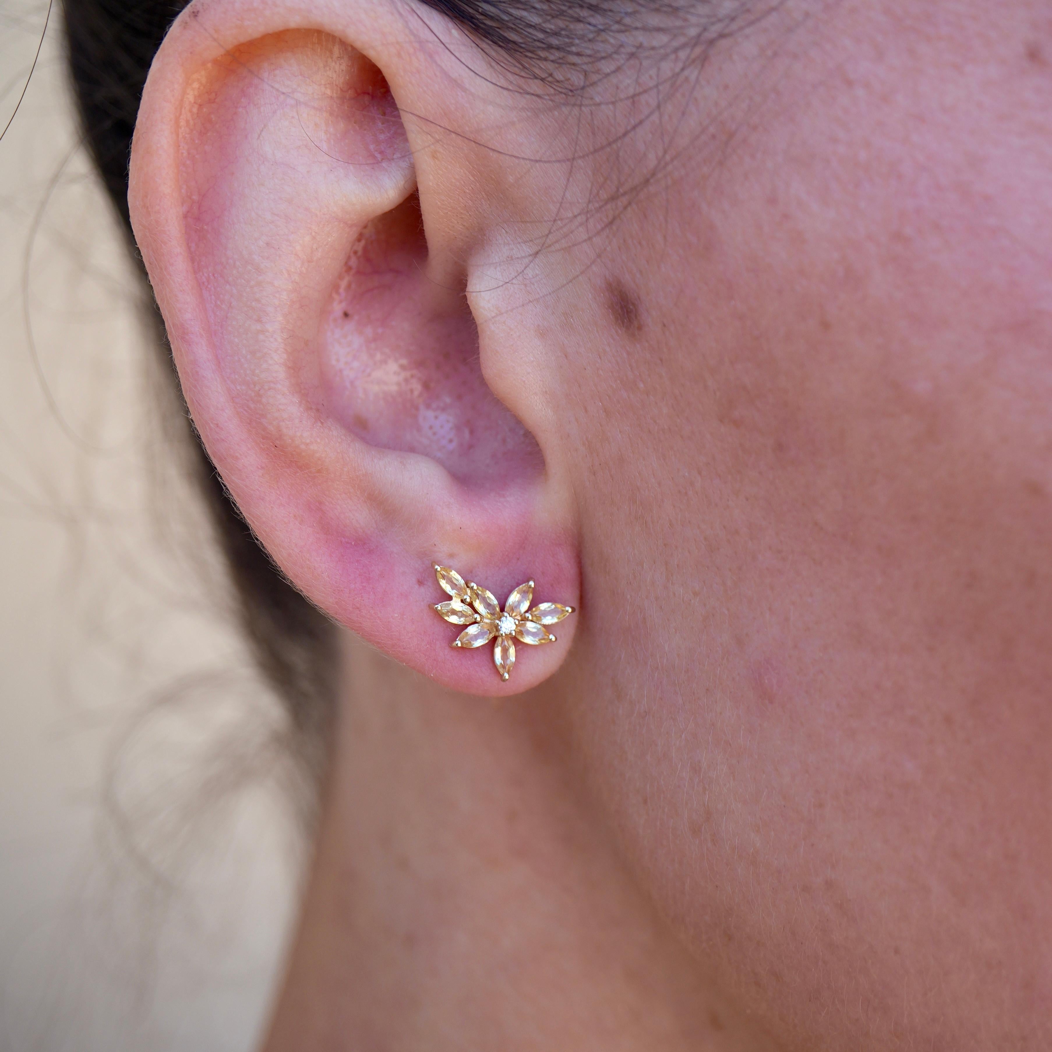 Like sunbeams captured in gold, these Nina Zhou cluster earrings radiate warmth and brilliance through their marquise-cut yellow sapphires and center-set natural diamonds. Each gemstone is arranged to evoke a sense of luminous motion—dynamic yet