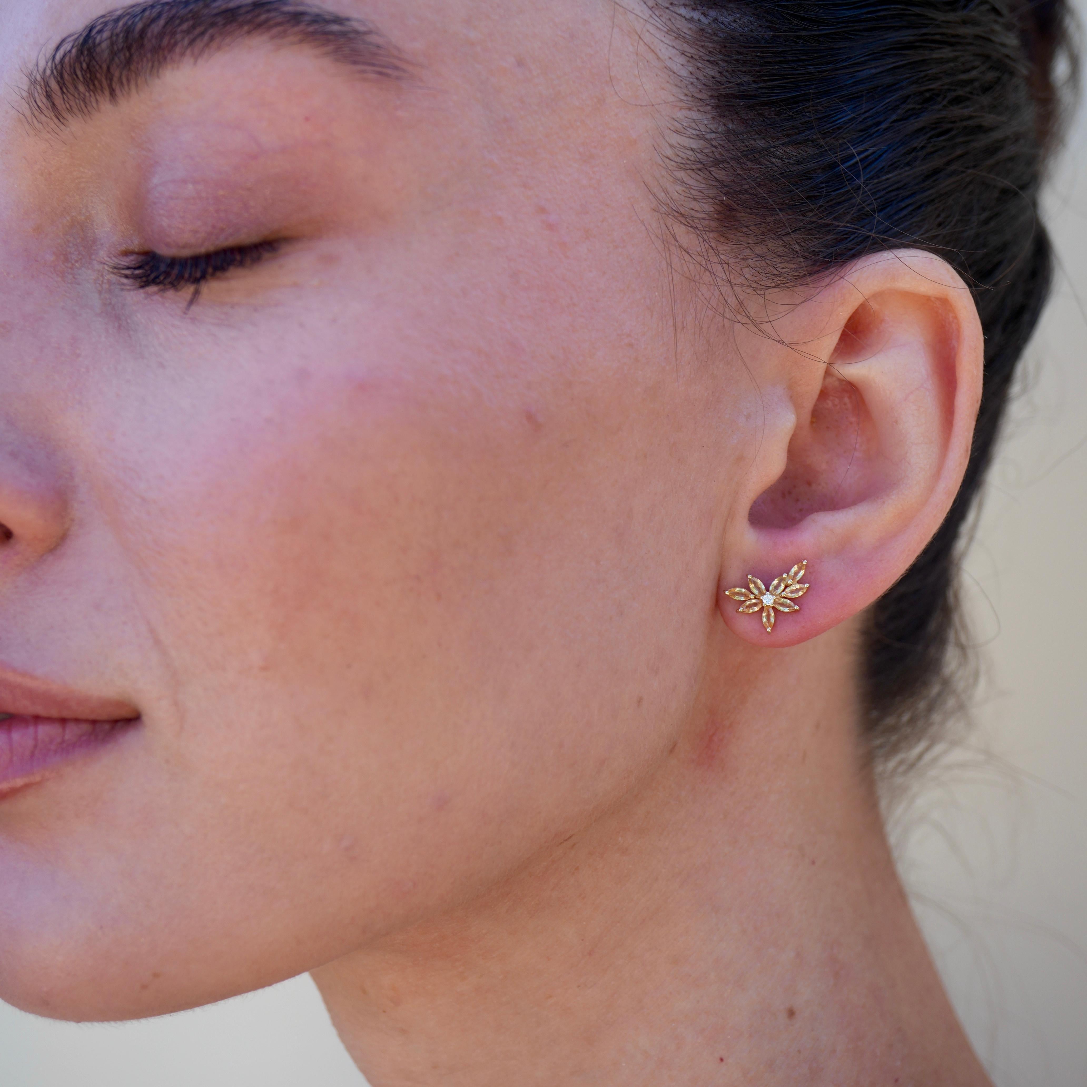 Nina Zhou Yellow Sapphire Diamond Small Cluster Earrings For Sale 2