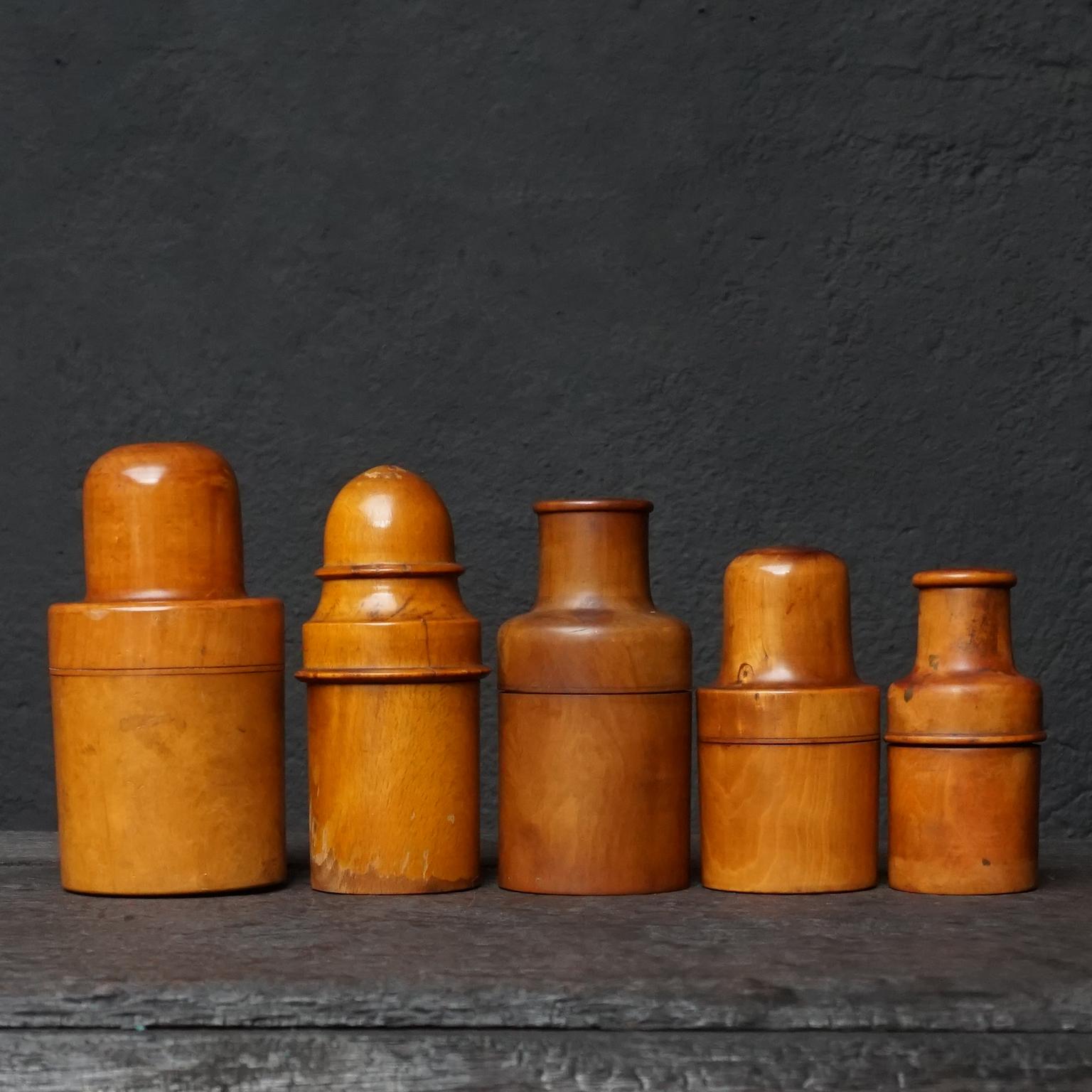 Nine 19th Century Treen Ware Boxwood Medical Oil Ointment Lotion Bottle Holders 5