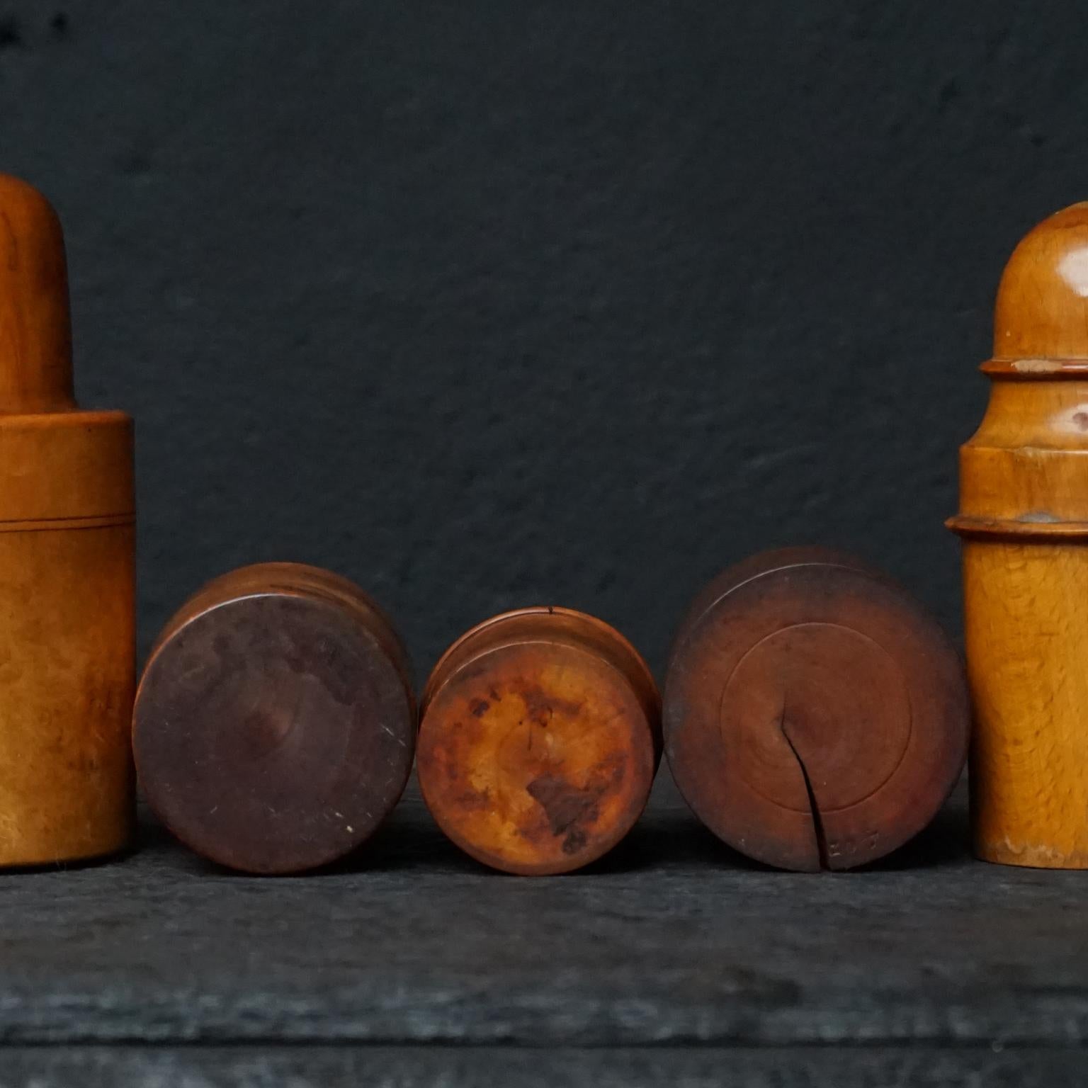 Nine 19th Century Treen Ware Boxwood Medical Oil Ointment Lotion Bottle Holders 2