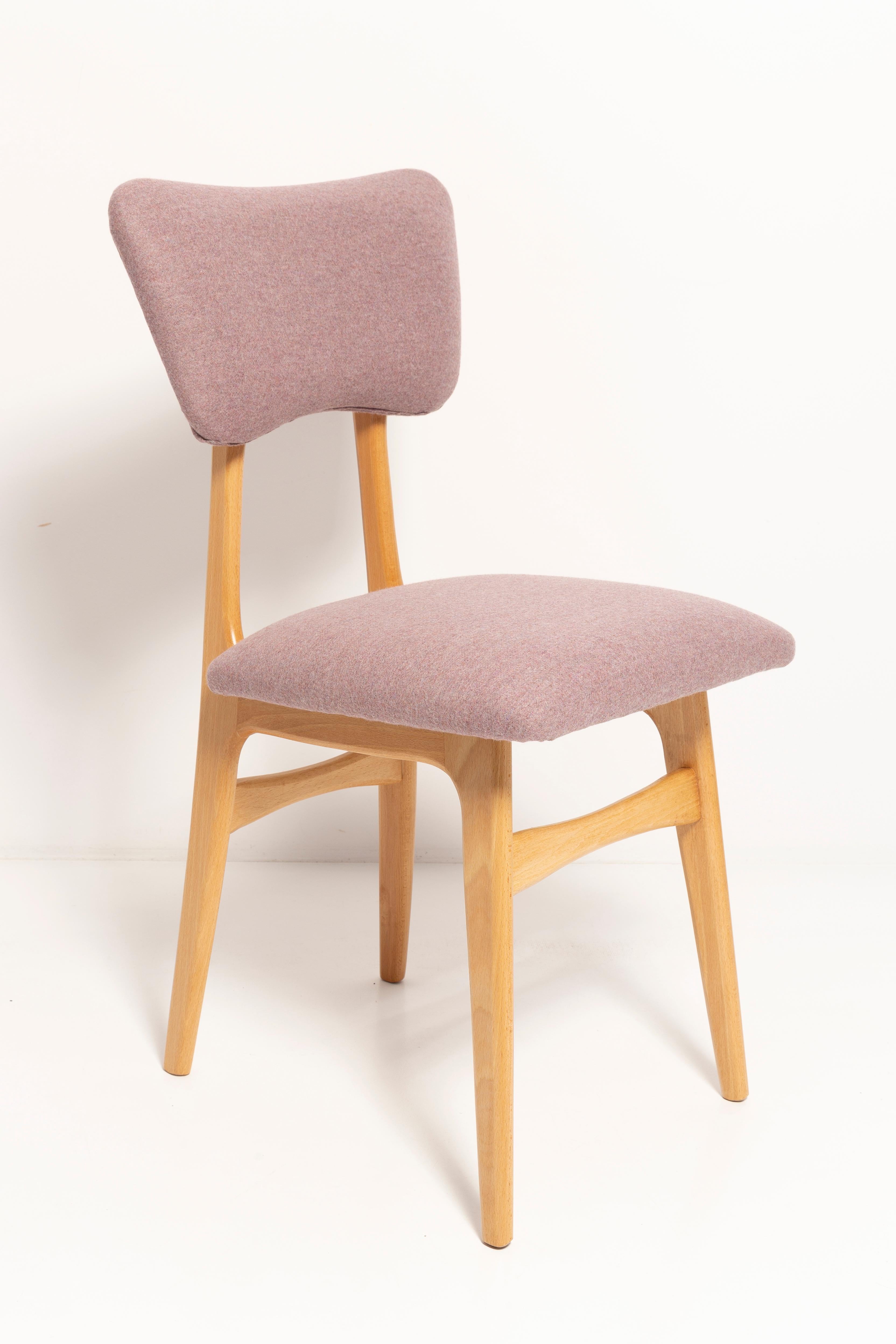 Polish Nine 20th Century Butterfly Dining Chairs, Pink Wool, Light Wood, Europe, 1960s For Sale