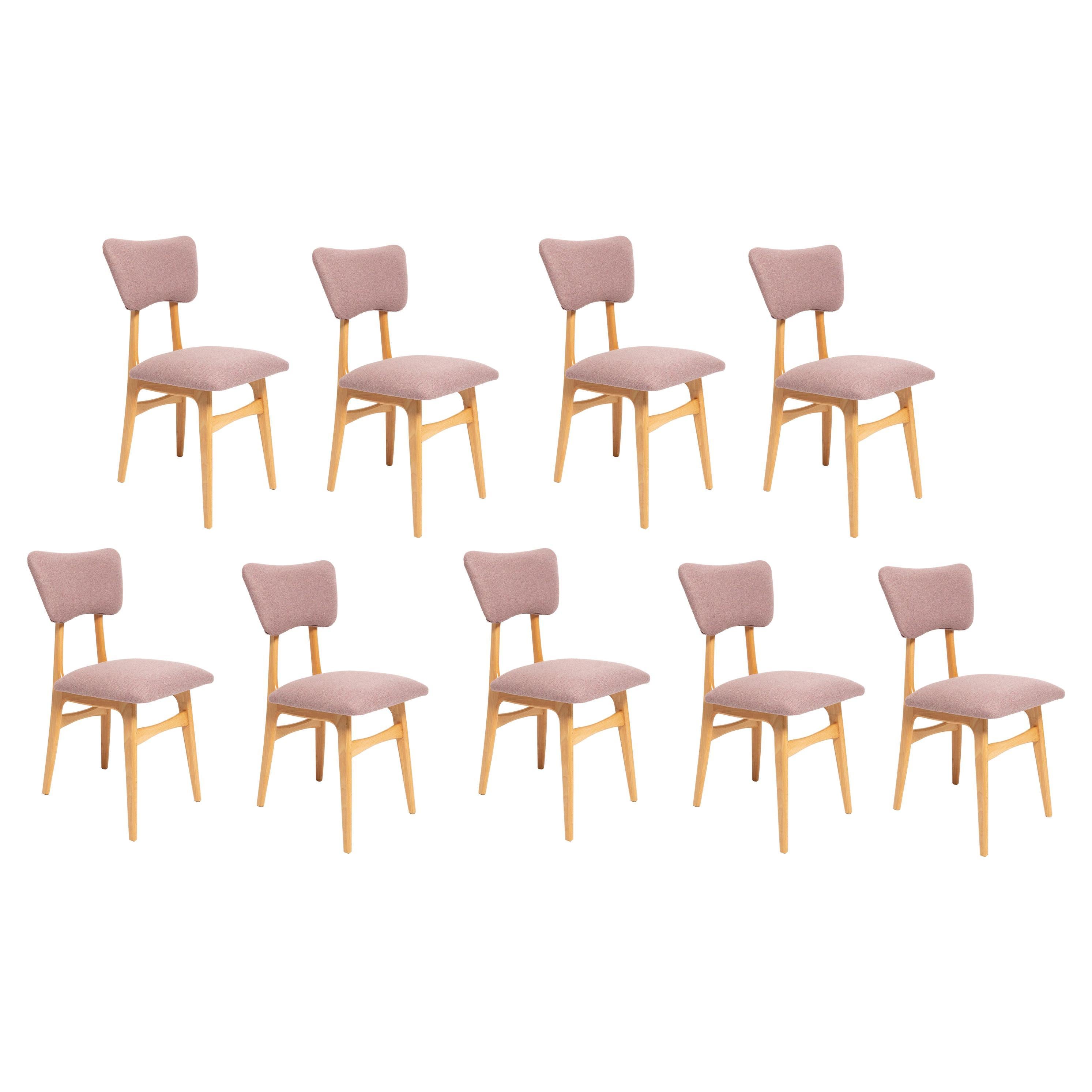 Nine 20th Century Butterfly Dining Chairs, Pink Wool, Light Wood, Europe, 1960s For Sale