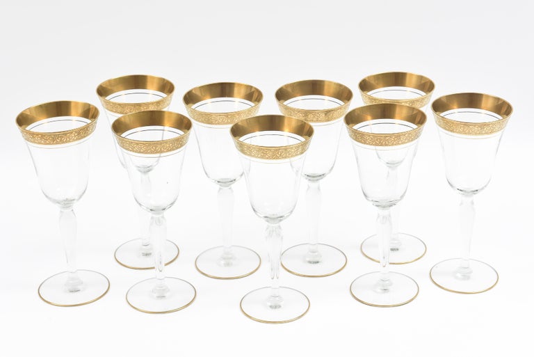 Nine 24Karat Gold Trimmed Vintage Goblets, American Midcentury For