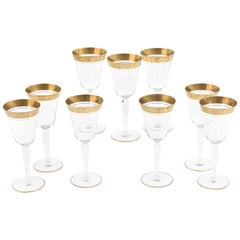 Nine 24-Karat Gold Trimmed Vintage Goblets, American Midcentury
