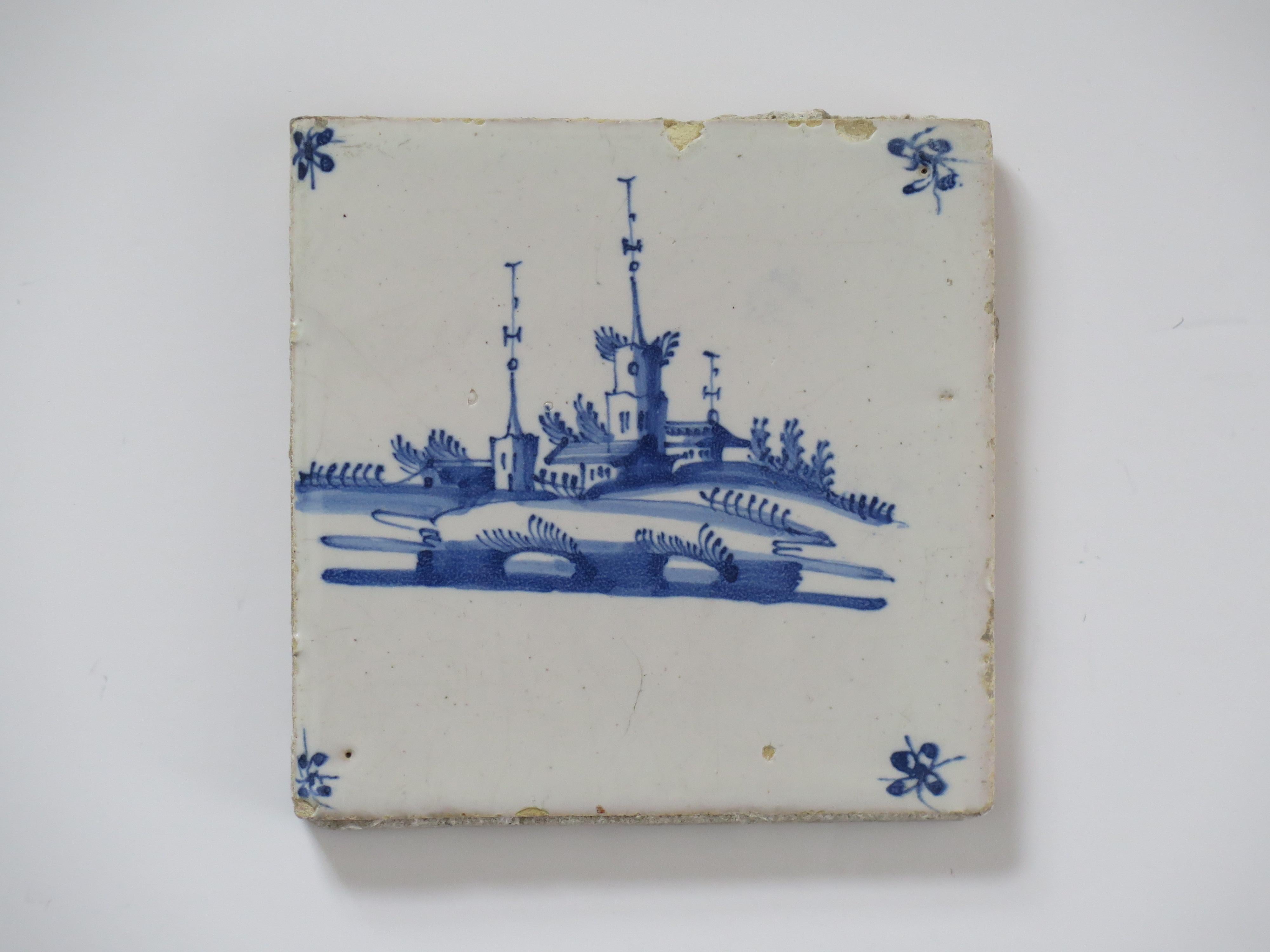 18th Century NINE antique Delft Wall Tiles Blue & White scenes,  Netherlands mainly 18th C For Sale