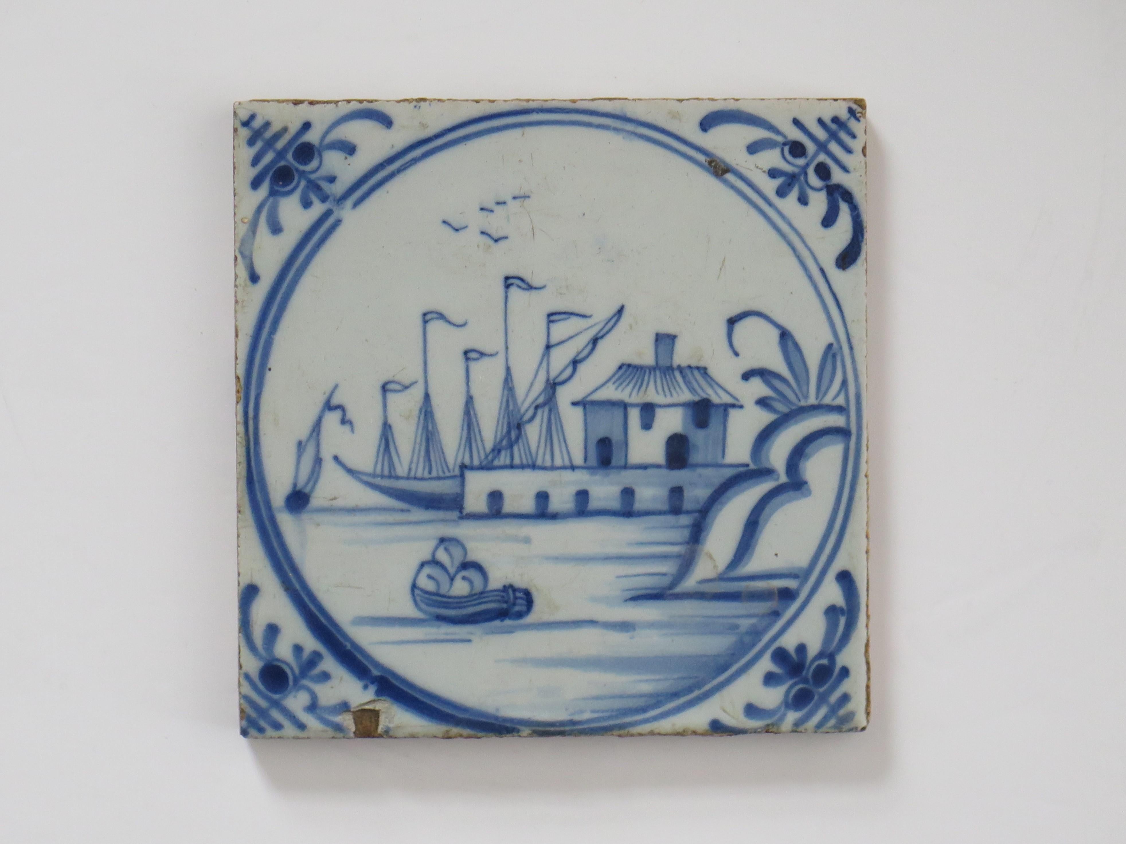 NINE antique Delft Wall Tiles Blue & White scenes,  Netherlands mainly 18th C For Sale 1