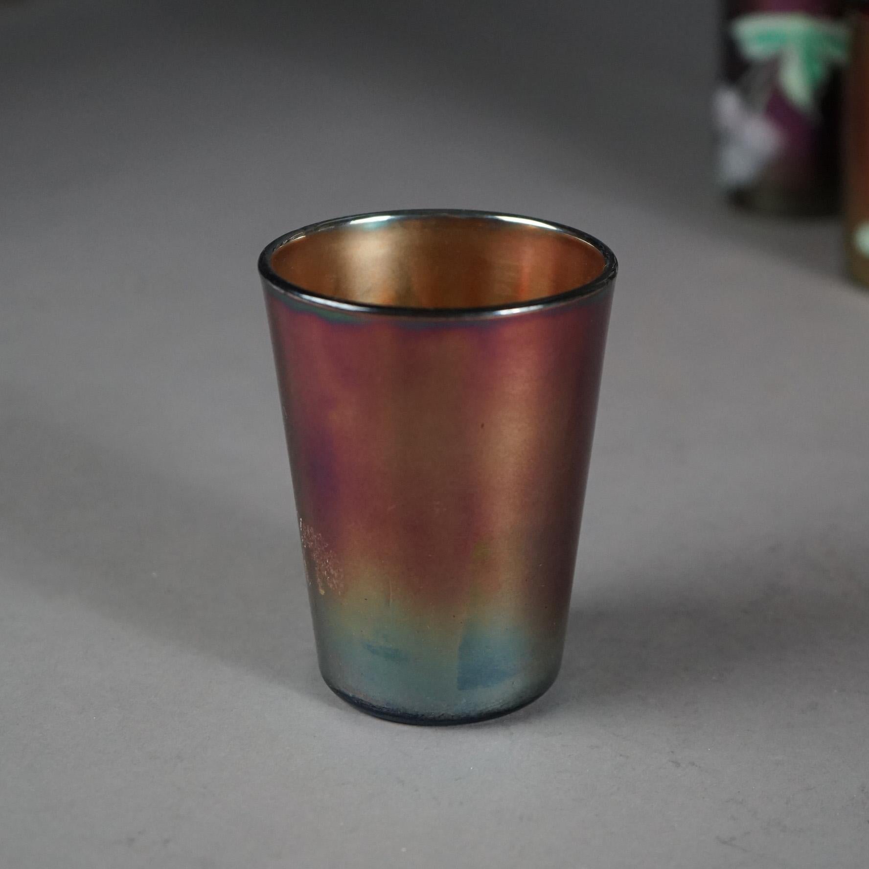 Nine Antique Northwood Purple Amethyst Hand Painted Carnival Glass Juice Glasses In Good Condition In Big Flats, NY