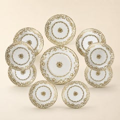 Nine Antique Porcelain Dessert Dishes White and Gold with Matching Cookie Plate
