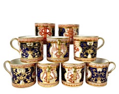 Antique Spode Dollar Pattern Coffee Cups, Set of 9, English Porcelain Circa 1820