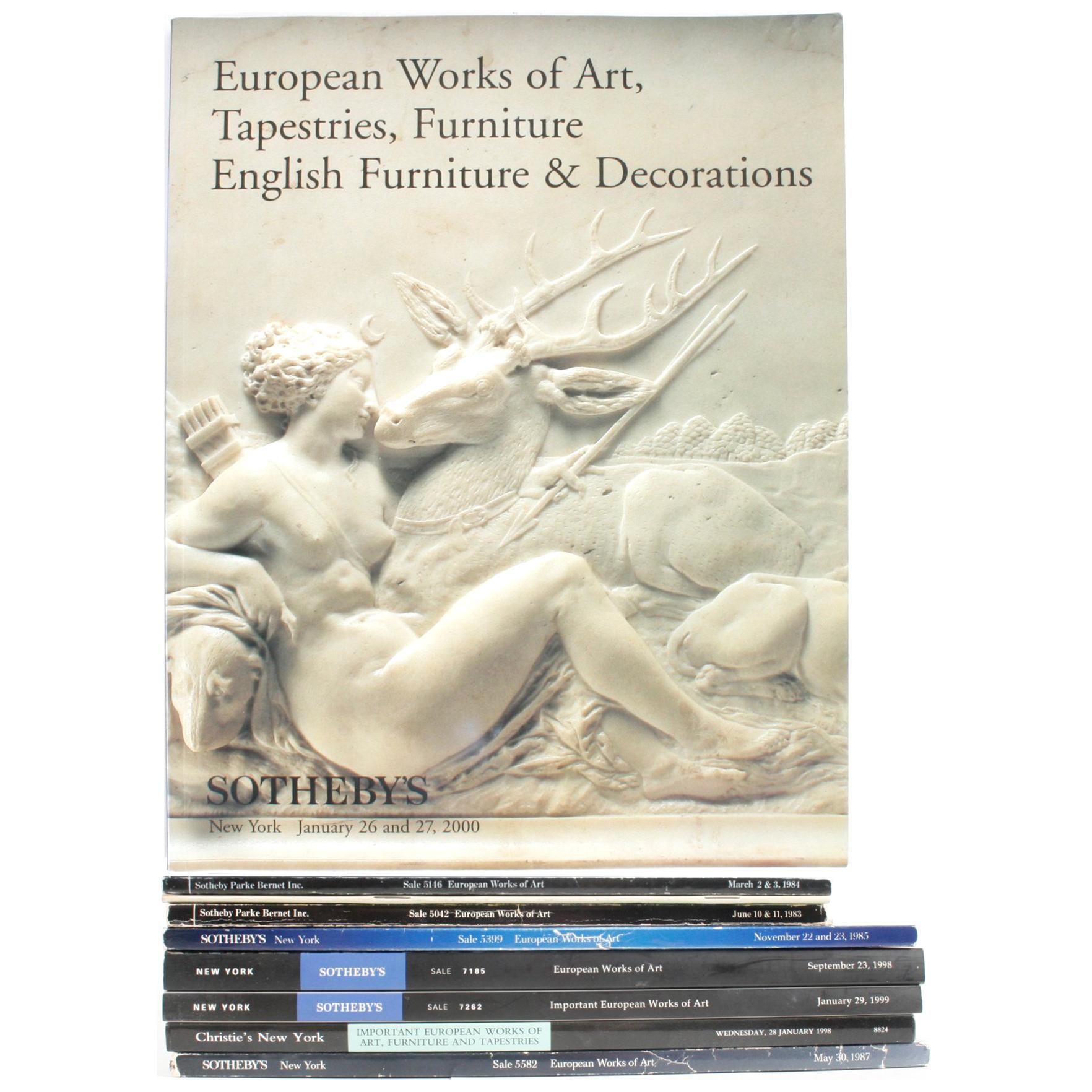 Neuf catalogues de ventes aux enchères, œuvres d'art européennes