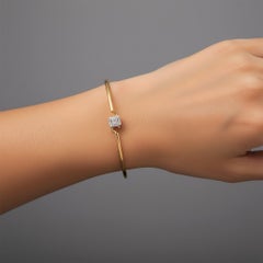 Nine Baguette Diamond 14K (or 18k upon request) Yellow Gold Bangle Bracelet