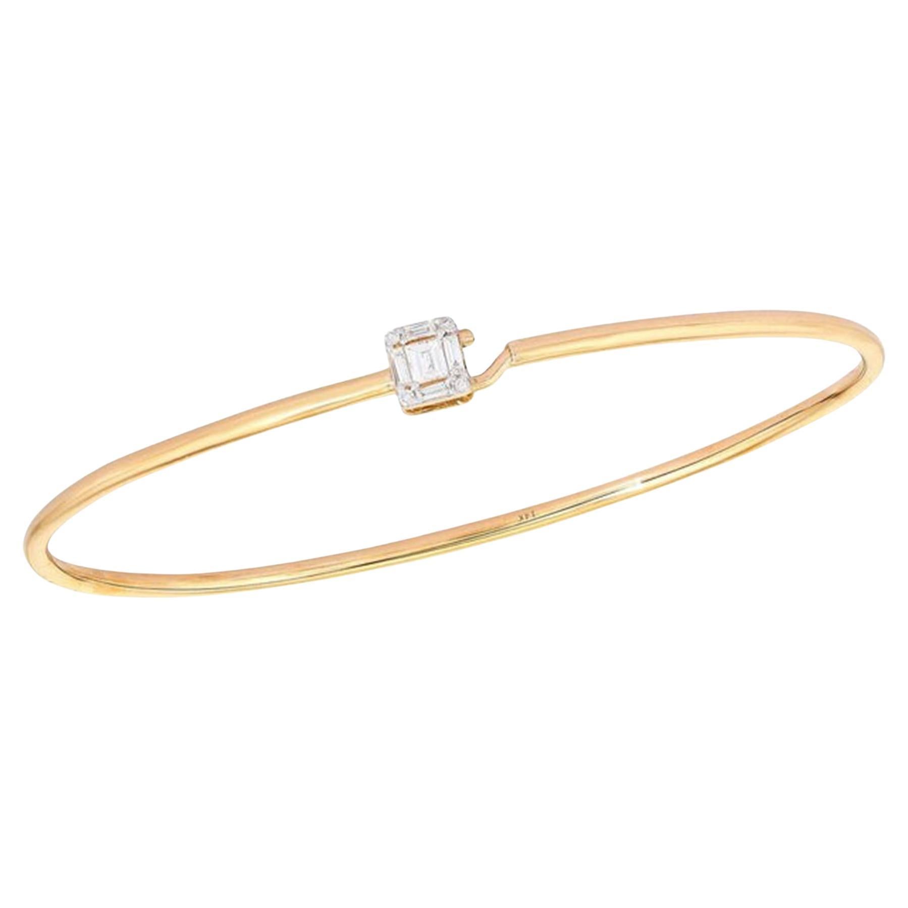 Nine Baguette Diamond 14K (or 18k upon request) Yellow Gold Bangle Bracelet