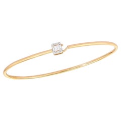 Nine Baguette Diamond 14K (or 18k upon request) Yellow Gold Bangle Bracelet