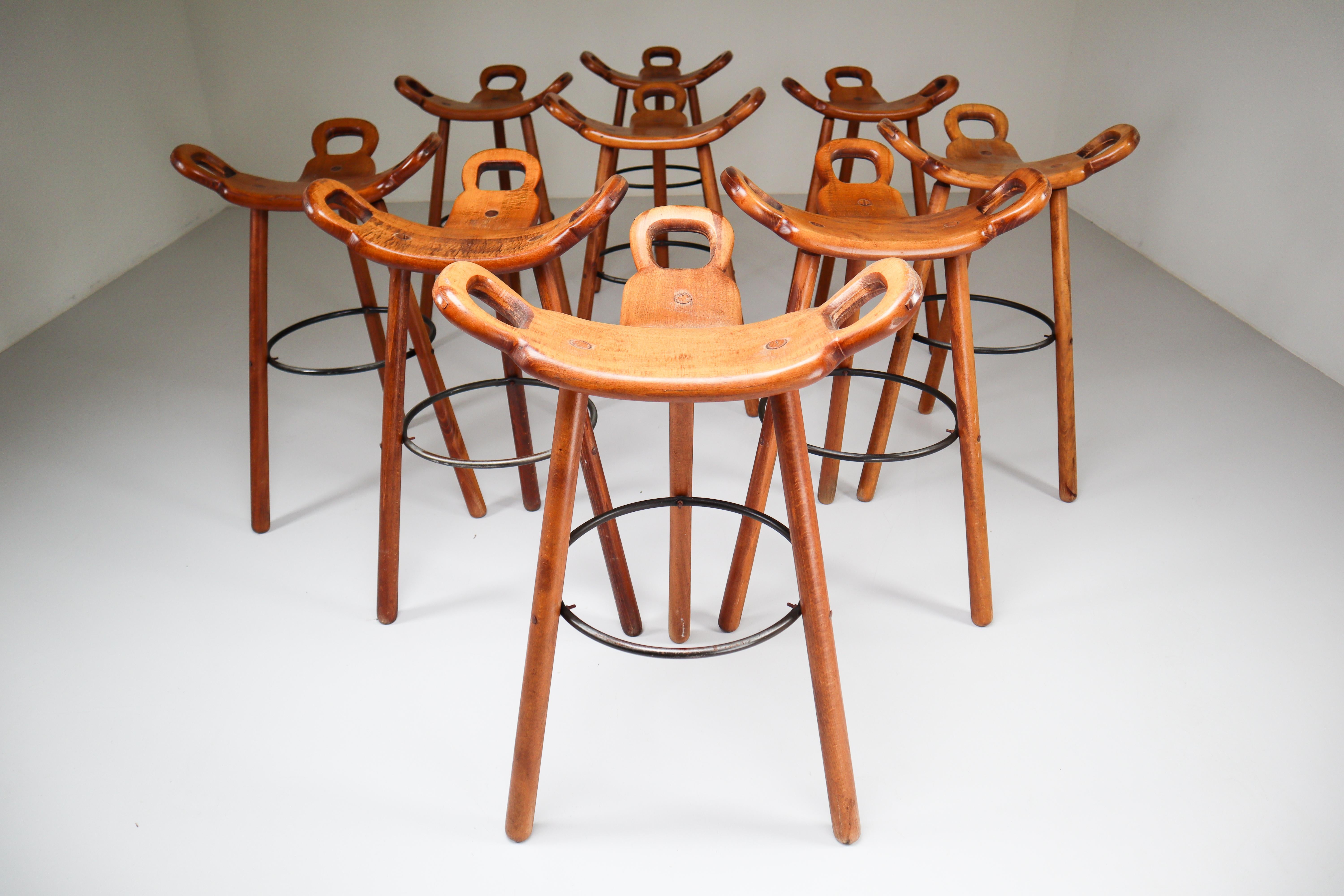 Nine Blond 'Marbella' Barstools by Sergio Rodrigues for Confonorm Spain 1970s 1