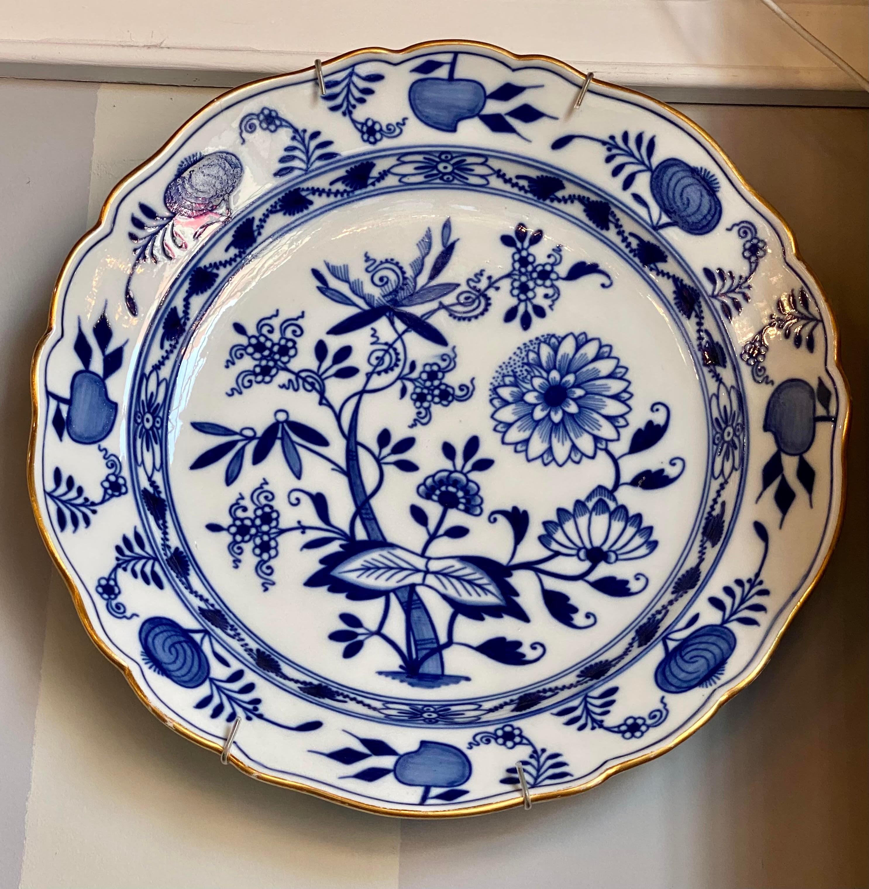 German Nine Blue Onion Meissen Show or Wall Plates For Sale